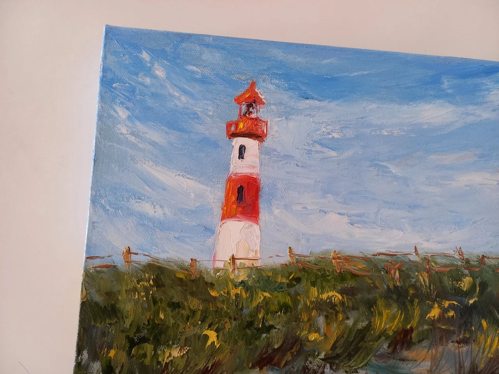 ORIGINAL Ölgemälde auf Leinwand | Leuchtturm / Landschaft / Natur | 30x30 cm | Signiert