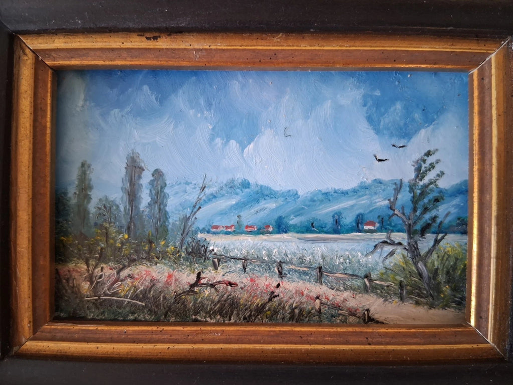 KLEINES ORIGINAL Ölgemälde auf Karton inkl. Rahmen | Landschaft / Natur | 11x7 cm | Signiert