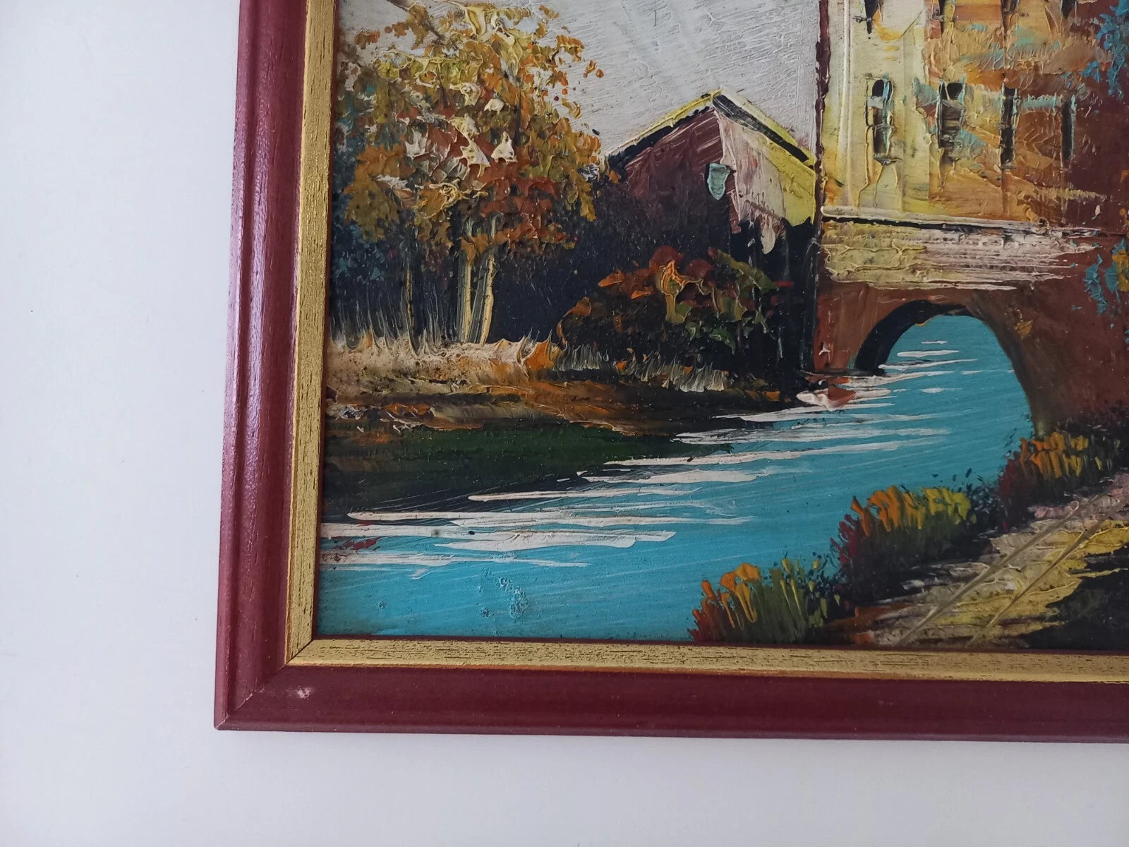 ORIGINAL Ölgemälde auf Karton inkl. Rahmen | Landschaft / Fluss / Natur | 27x23 cm | Vintage