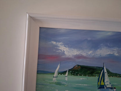 PAPP TÜNDE | Segelboote / Landschaft / Balaton / Ungarn | ORIGINAL Ölgemälde auf Karton inkl. Rahmen