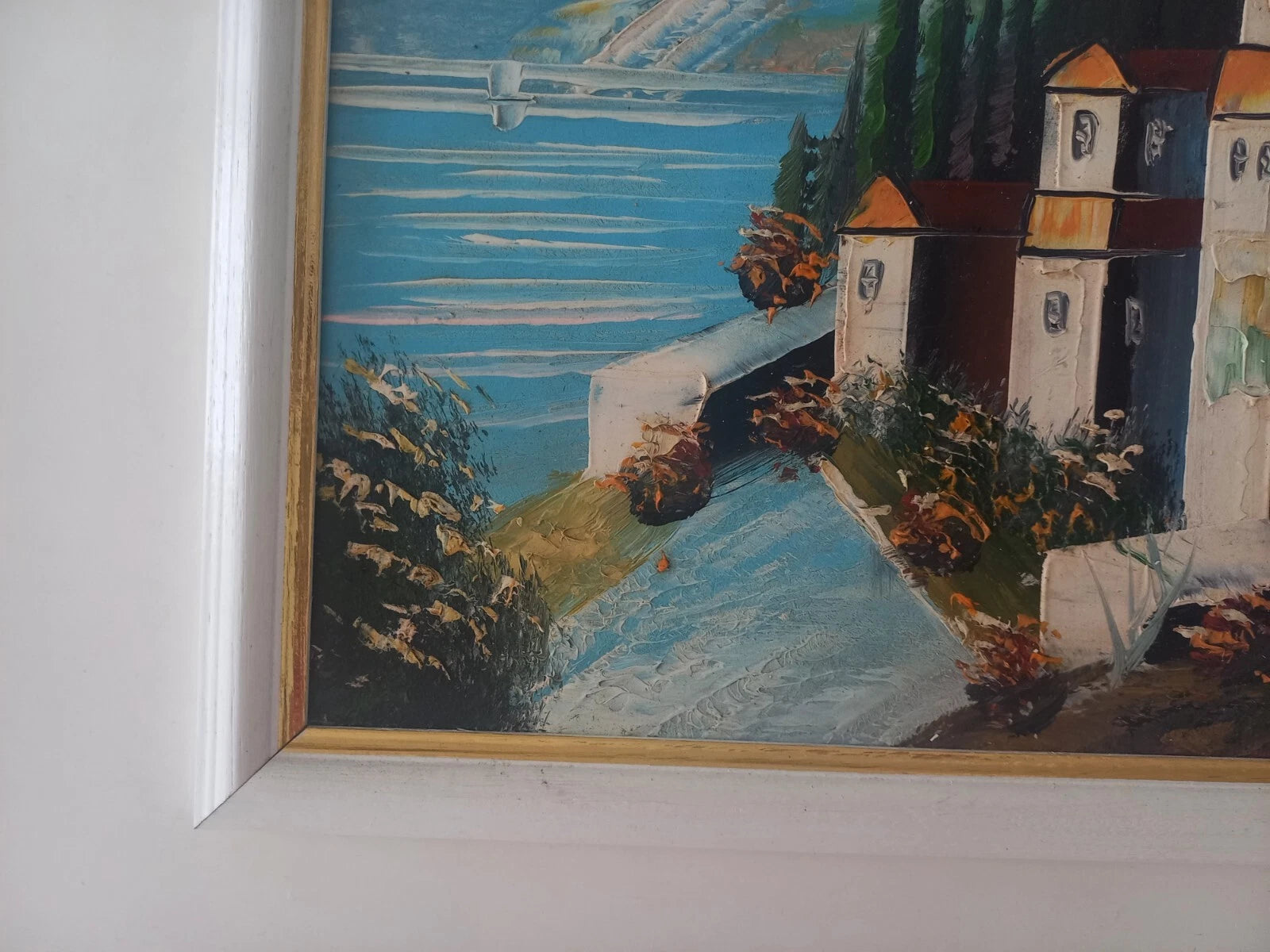 ORIGINAL Ölgemälde auf Karton inkl. Rahmen | Landschaft / Meer / Küste | 27x23 cm | Vintage