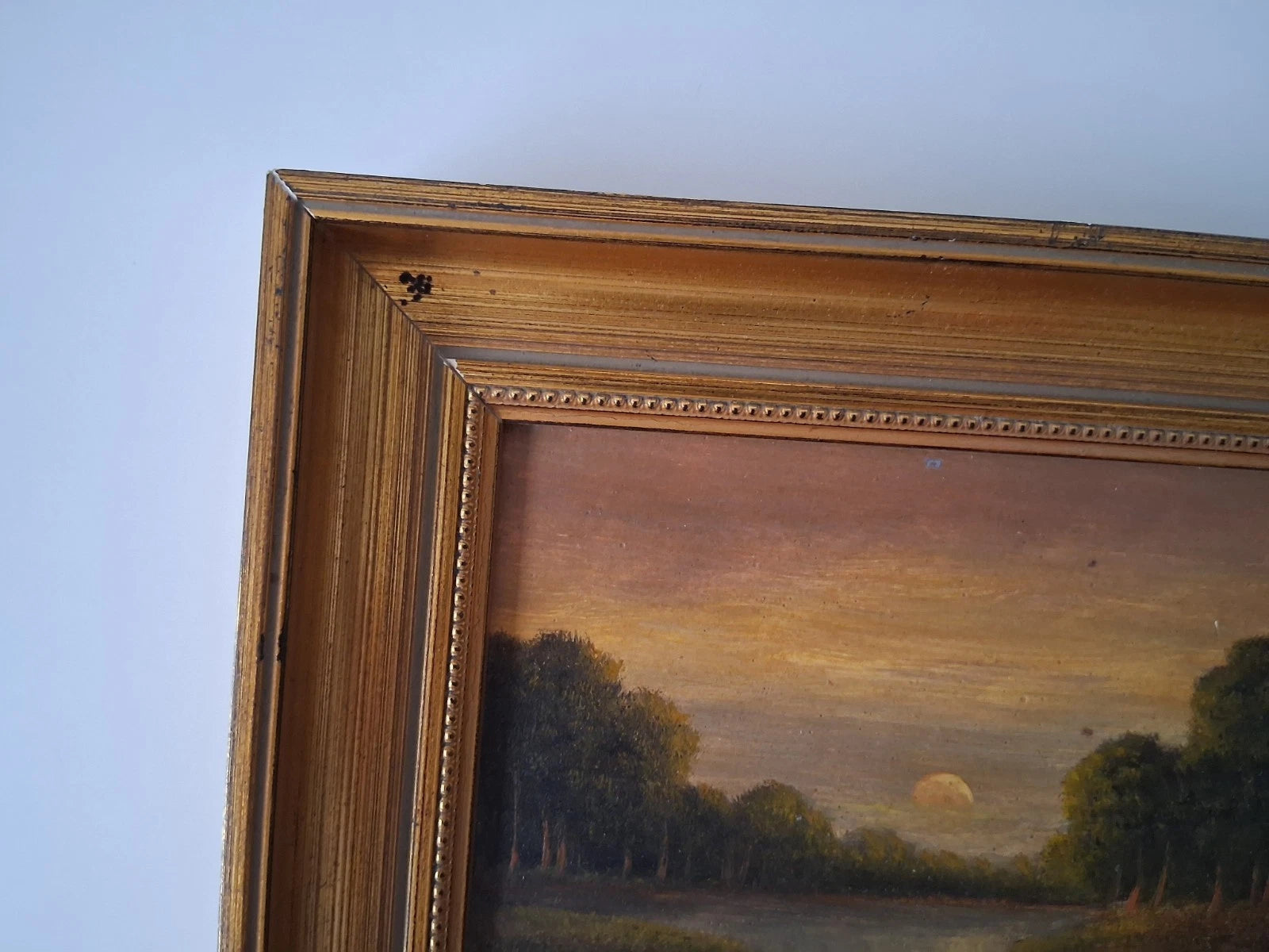 ORIGINAL Ölgemälde auf Holzplatte inkl. Rahmen | Romantische Seenlandschaft | 24x19 cm | Signiert