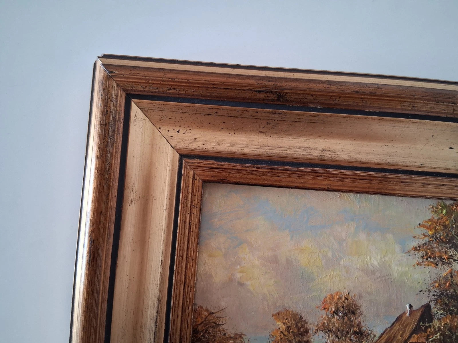 ORIGINAL Ölgemälde auf Karton inkl. Rahmen | Bauernhaus / Landschaft | 29x24 cm | Signiert