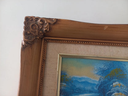 ORIGINAL Ölgemälde auf Leinwand inkl. Rahmen | Berglandschaft / Natur / Fluss | 23x20 cm