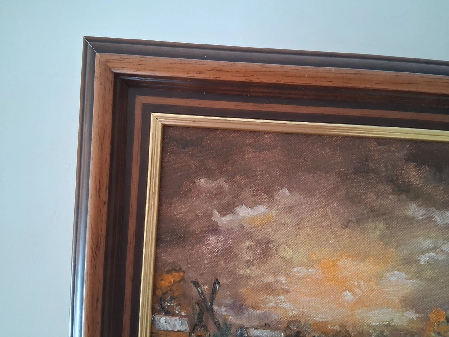 ORIGINAL Ölgemälde auf Leinwand inkl. Rahmen | Winterlandschaft / Windmühle | Signiert