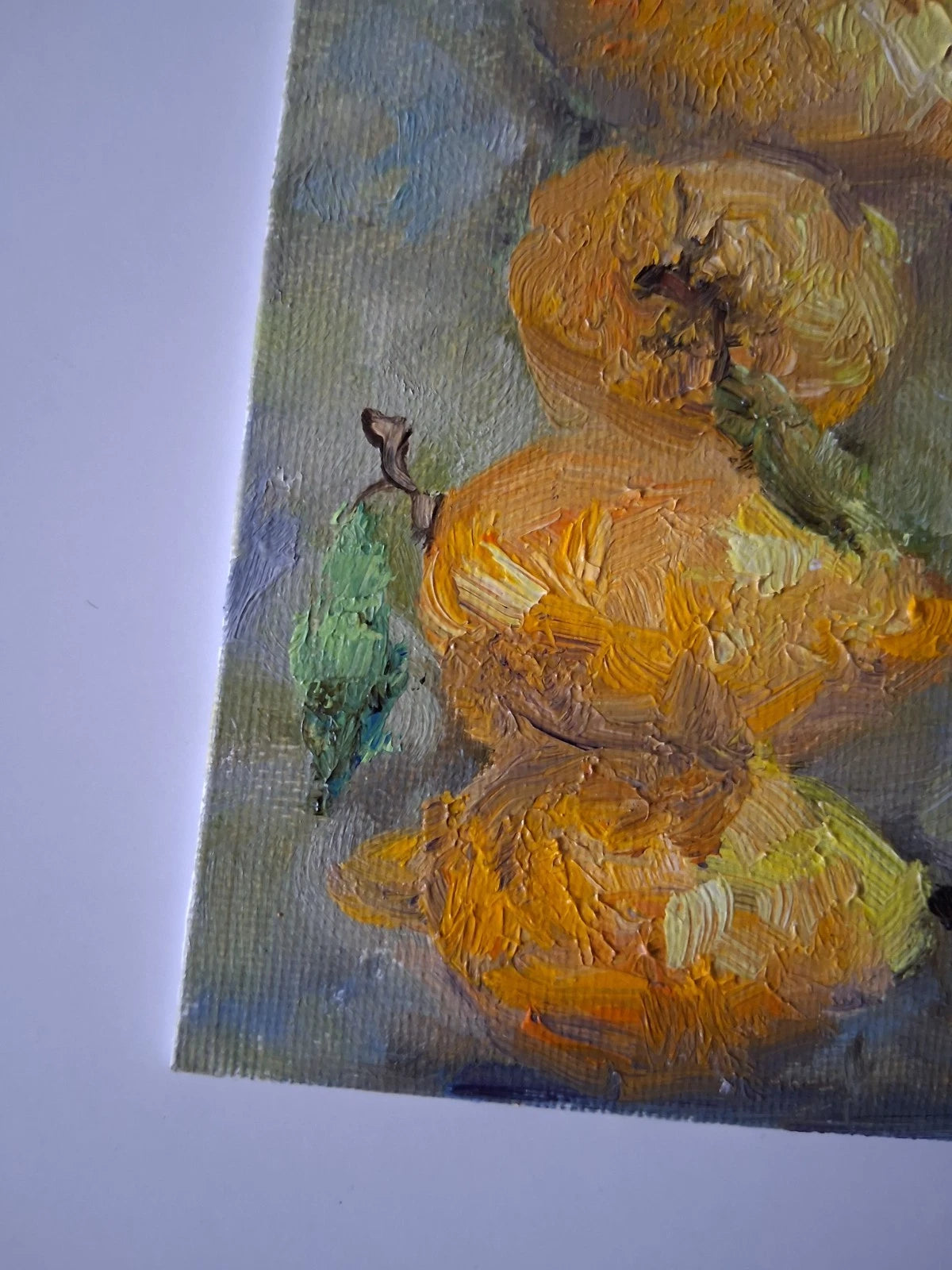 ORIGINAL Ölgemälde auf Karton | Zitronen und Bambus / Pflanzen | 13x18 cm | Signiert