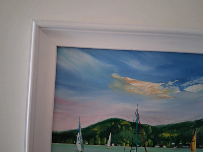 PAPP TÜNDE | Segelboote / Balaton / Tihany / Ungarn | ORIGINAL Ölgemälde auf Karton inkl. Rahmen
