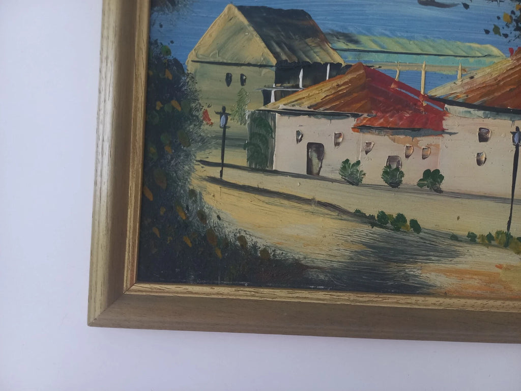 ORIGINAL Ölgemälde auf Karton inkl. Rahmen | Landschaft / Küste / Meer | 27x23 cm | Vintage