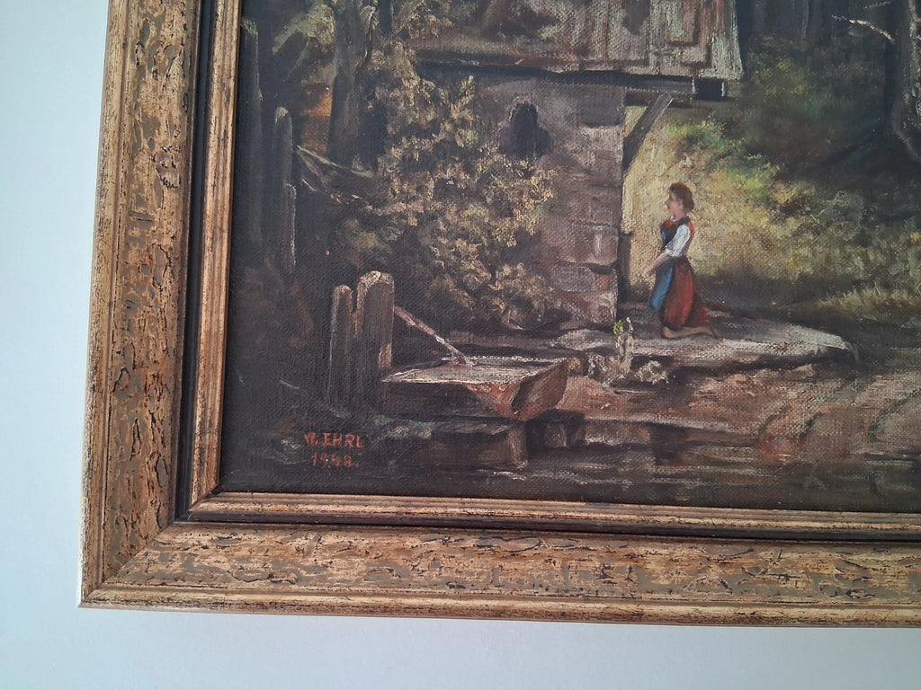 HANDGEMALTES Ölgemälde auf Leinwand nach Carl Spitzweg | Kapelle im Wald | W. EHRL (1948)