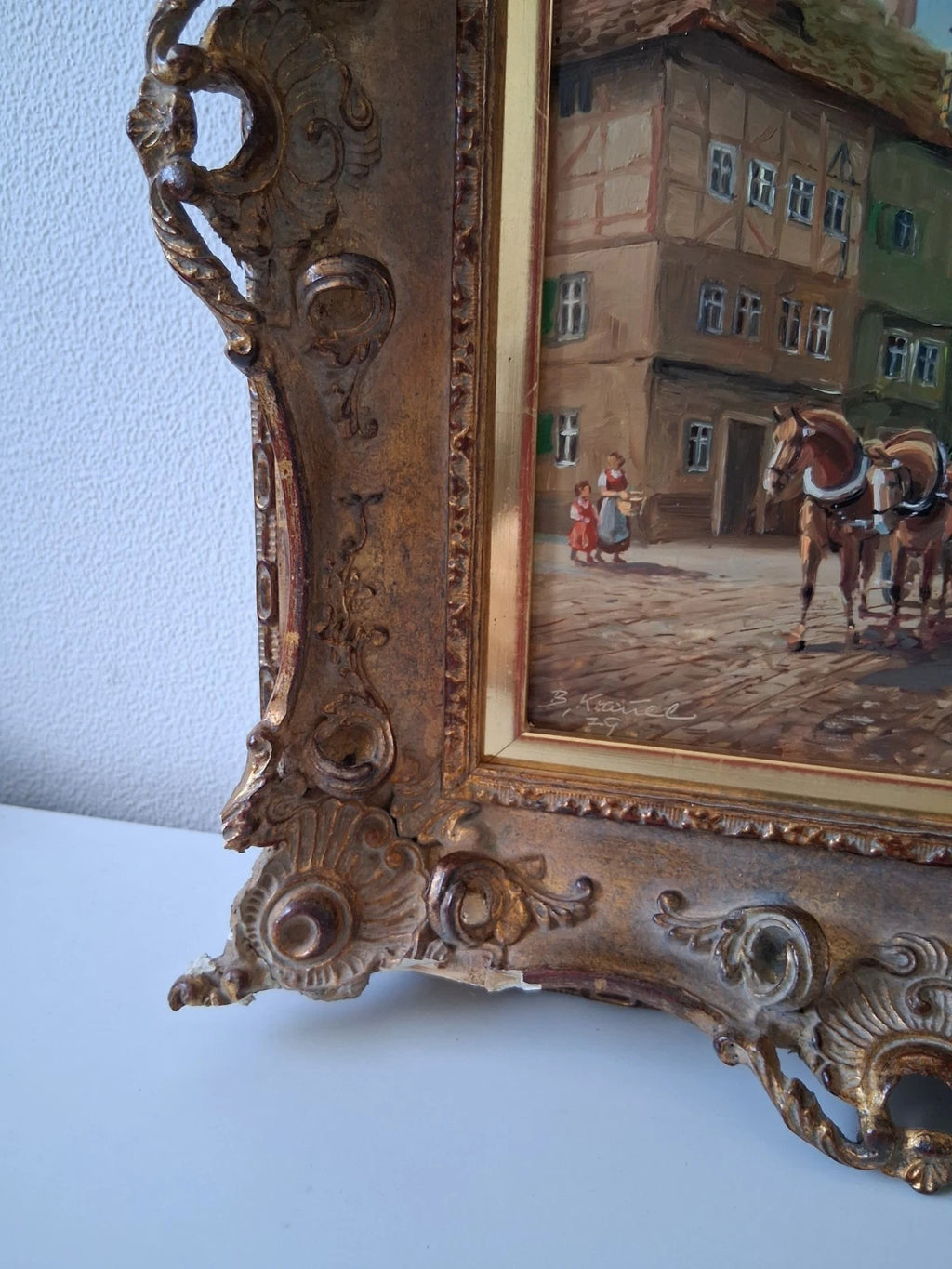 BRUNO KRAUEL (1907-1999) | Marktplatz | ORIGINAL Ölgemälde auf Holzplatte inkl. Barockrahmen