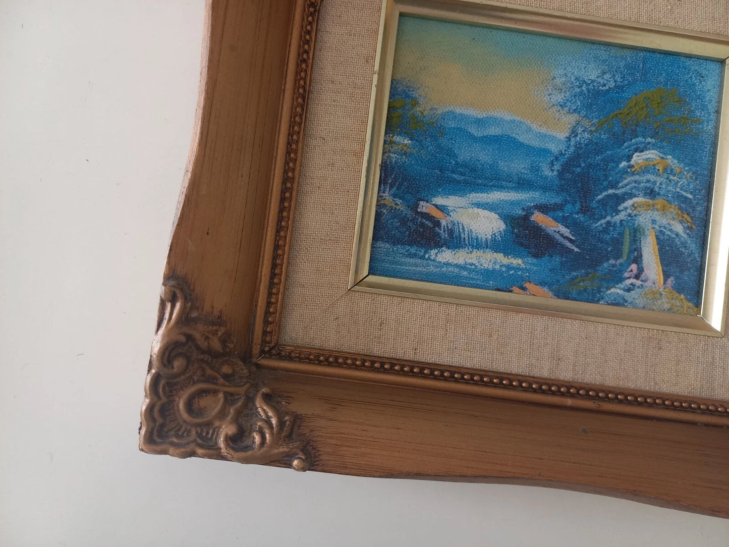 ORIGINAL Ölgemälde auf Leinwand inkl. Rahmen | Berglandschaft / Natur / Fluss | 23x20 cm