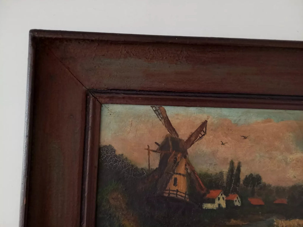 ORIGINAL Ölgemälde auf Leinwand inkl. Rahmen | Landschaft / Windmühle | 44x34 cm | Signiert