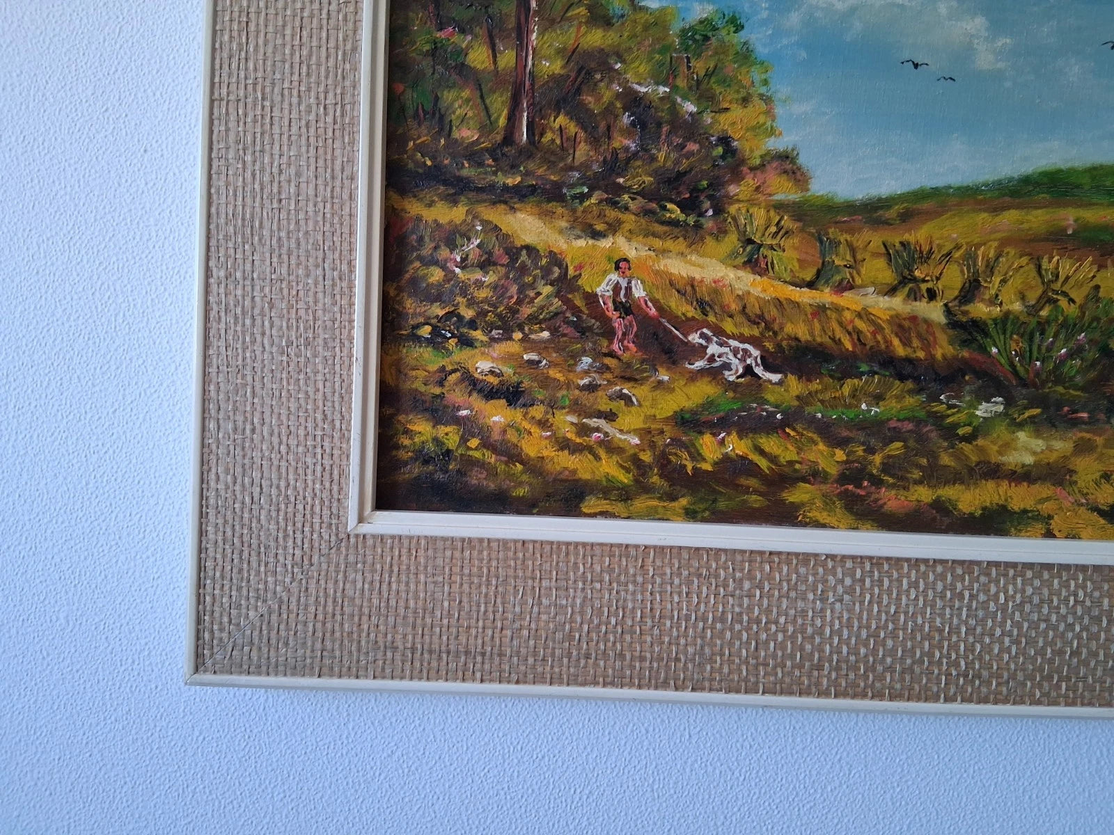 ORIGINAL Ölgemälde auf Leinwand inkl. Rahmen | Landschaft / Natur / Mann mit Hund | Signiert