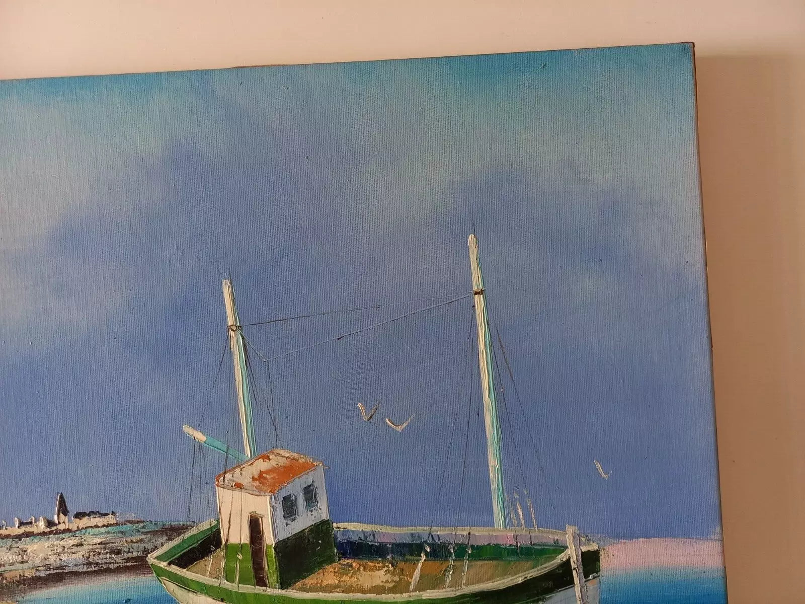 ORIGINAL Ölgemälde auf Leinwand | Fischerboote in der Bretagne / Frankreich | Signiert: TOUAR