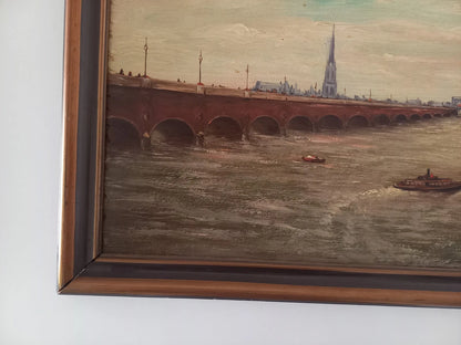J. FRANCO | Pont de Pierre / Bordeaux | ORIGINAL Ölgemälde auf Holzplatte inkl. Rahmen (1943)