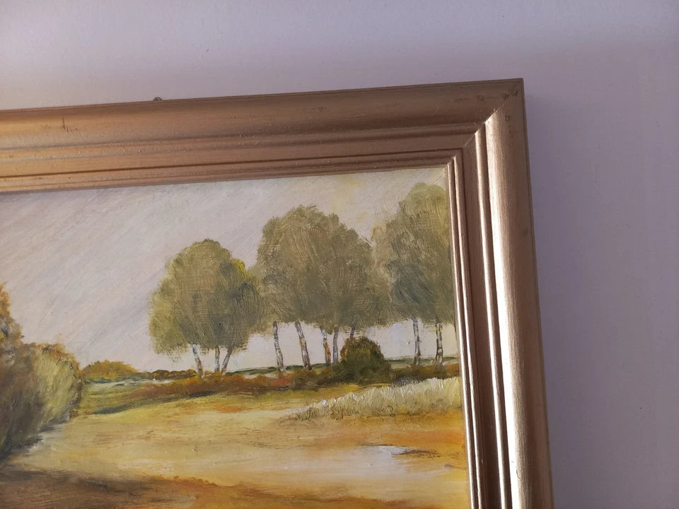 ORIGINAL Ölgemälde auf Karton inkl. Rahmen | Heidelandschaft | 28x22 cm | Signiert: NAST