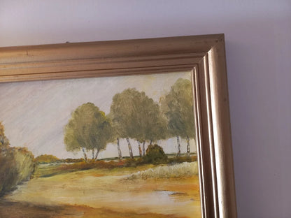 ORIGINAL Ölgemälde auf Karton inkl. Rahmen | Heidelandschaft | 28x22 cm | Signiert: NAST