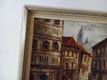 ORIGINAL Ölgemälde auf Leinwand inkl. Rahmen | Stadtansicht / Stadtszene mit Figuren | Signiert