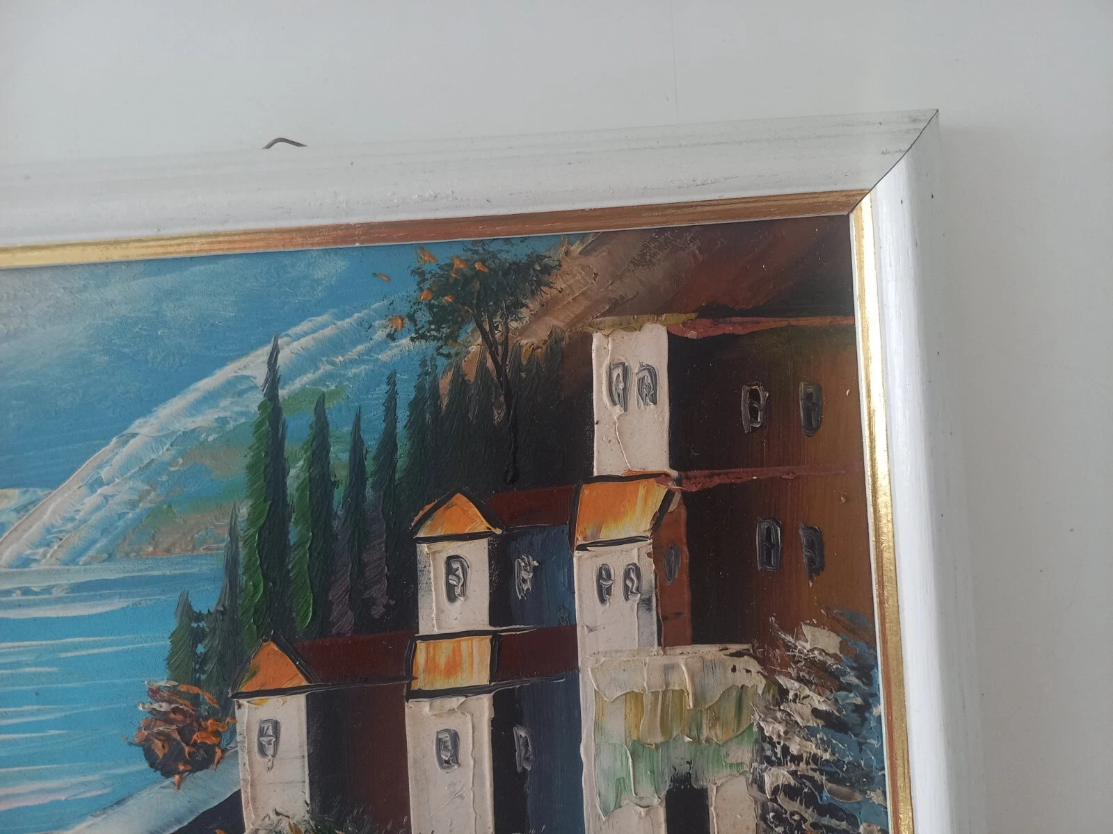 ORIGINAL Ölgemälde auf Karton inkl. Rahmen | Landschaft / Meer / Küste | 27x23 cm | Vintage