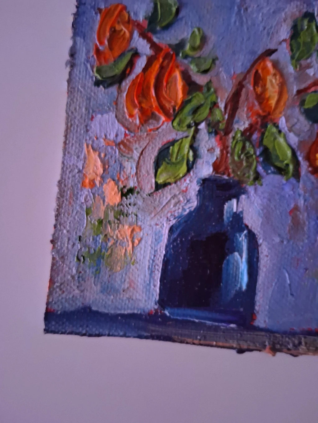 ORIGINAL Ölgemälde auf Leinwand | Stillleben / Physalis / Blumenvase | 15x10 cm | Signiert