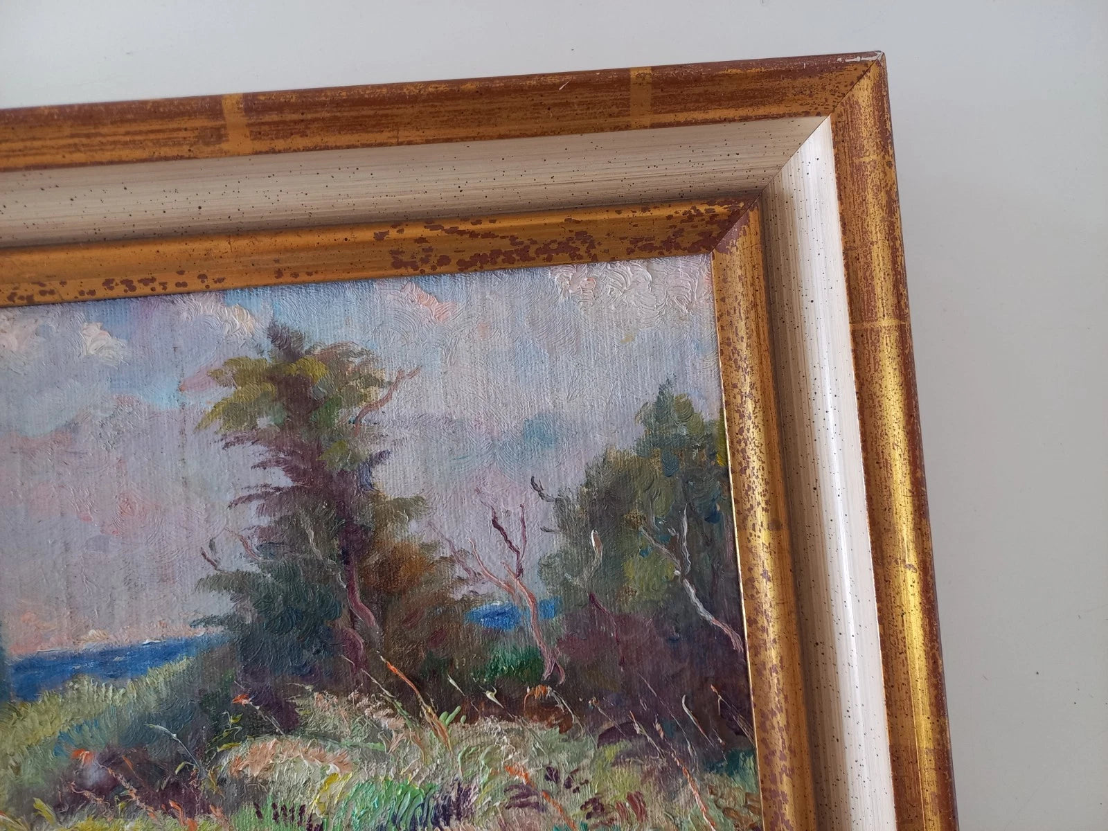 ORIGINAL Ölgemälde auf Karton inkl. Rahmen | Farnlandschaft / Natur | 33x28 cm | Signiert