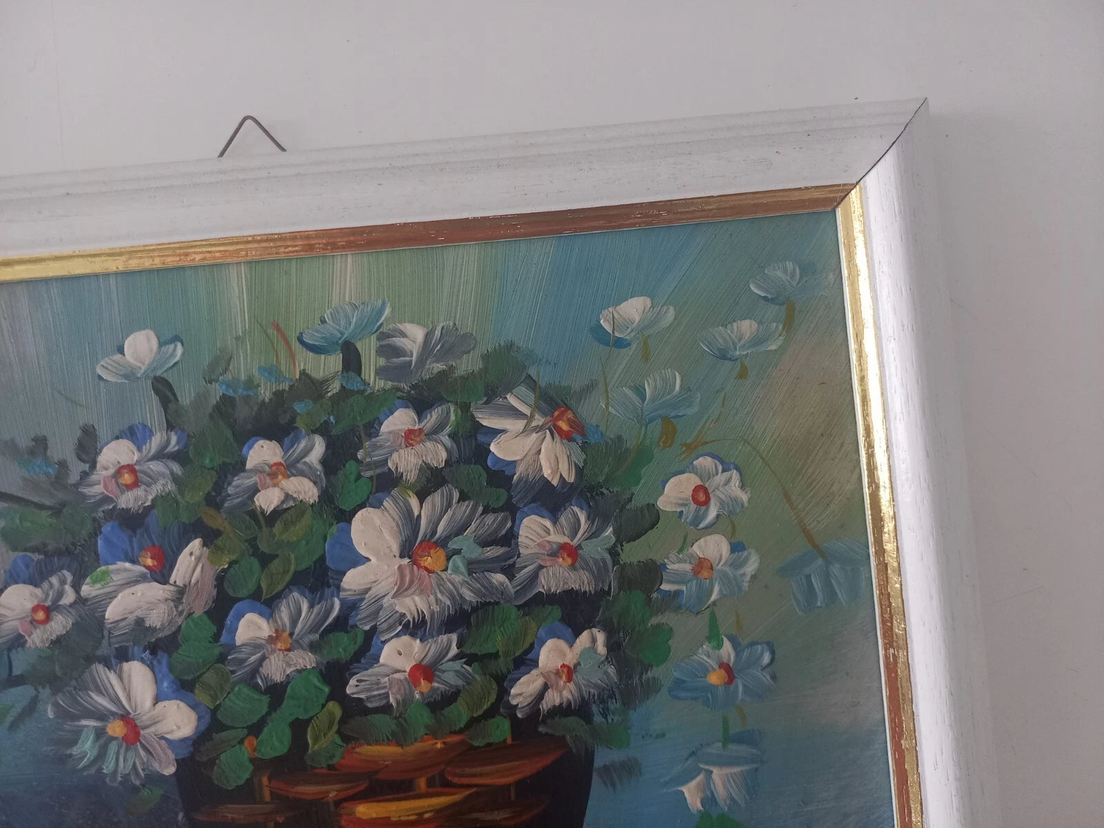 ORIGINAL Ölgemälde auf Karton inkl. Rahmen | Stillleben / Blumen / Obst | 27x23 cm | Vintage