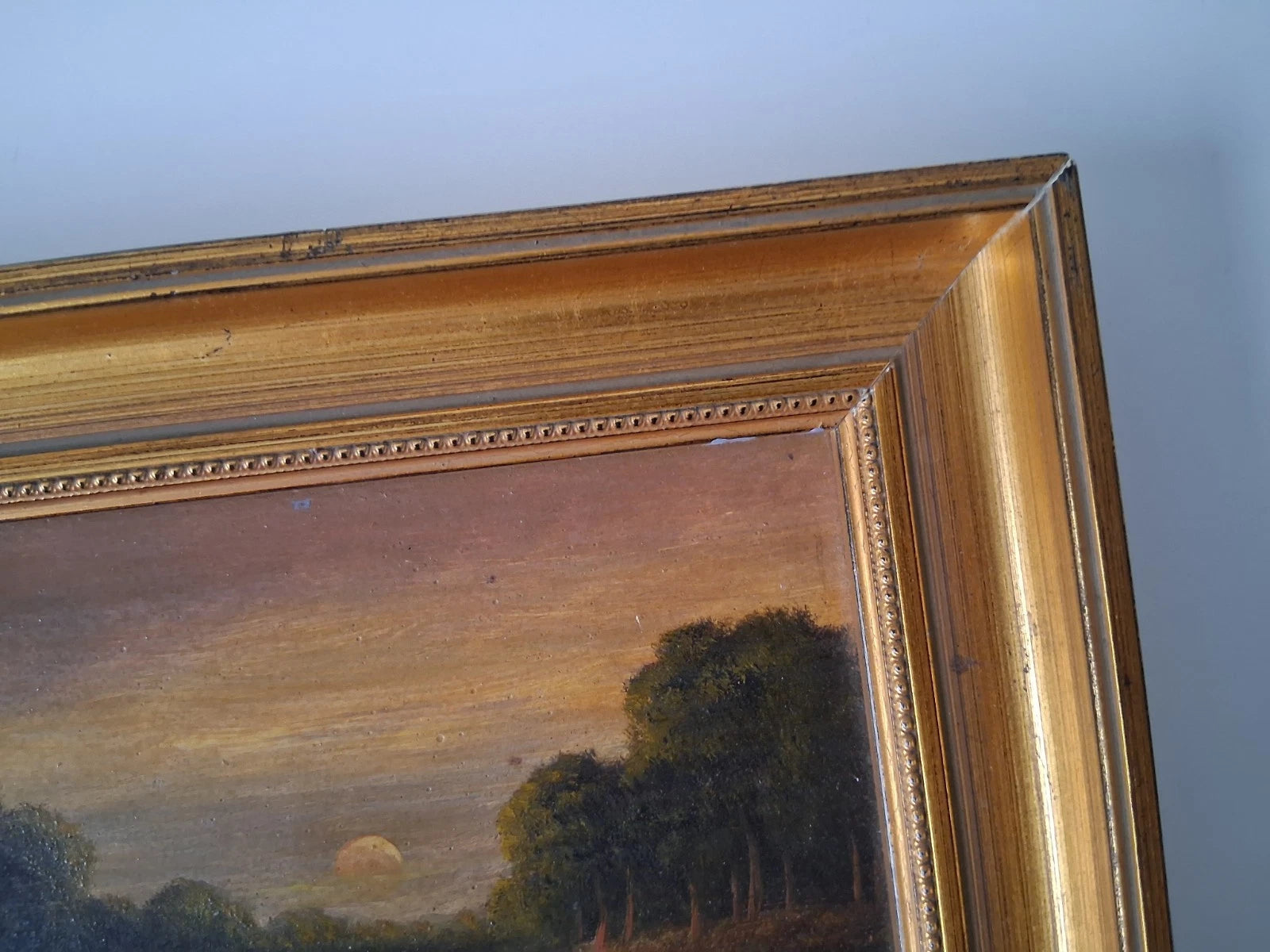 ORIGINAL Ölgemälde auf Holzplatte inkl. Rahmen | Romantische Seenlandschaft | 24x19 cm | Signiert