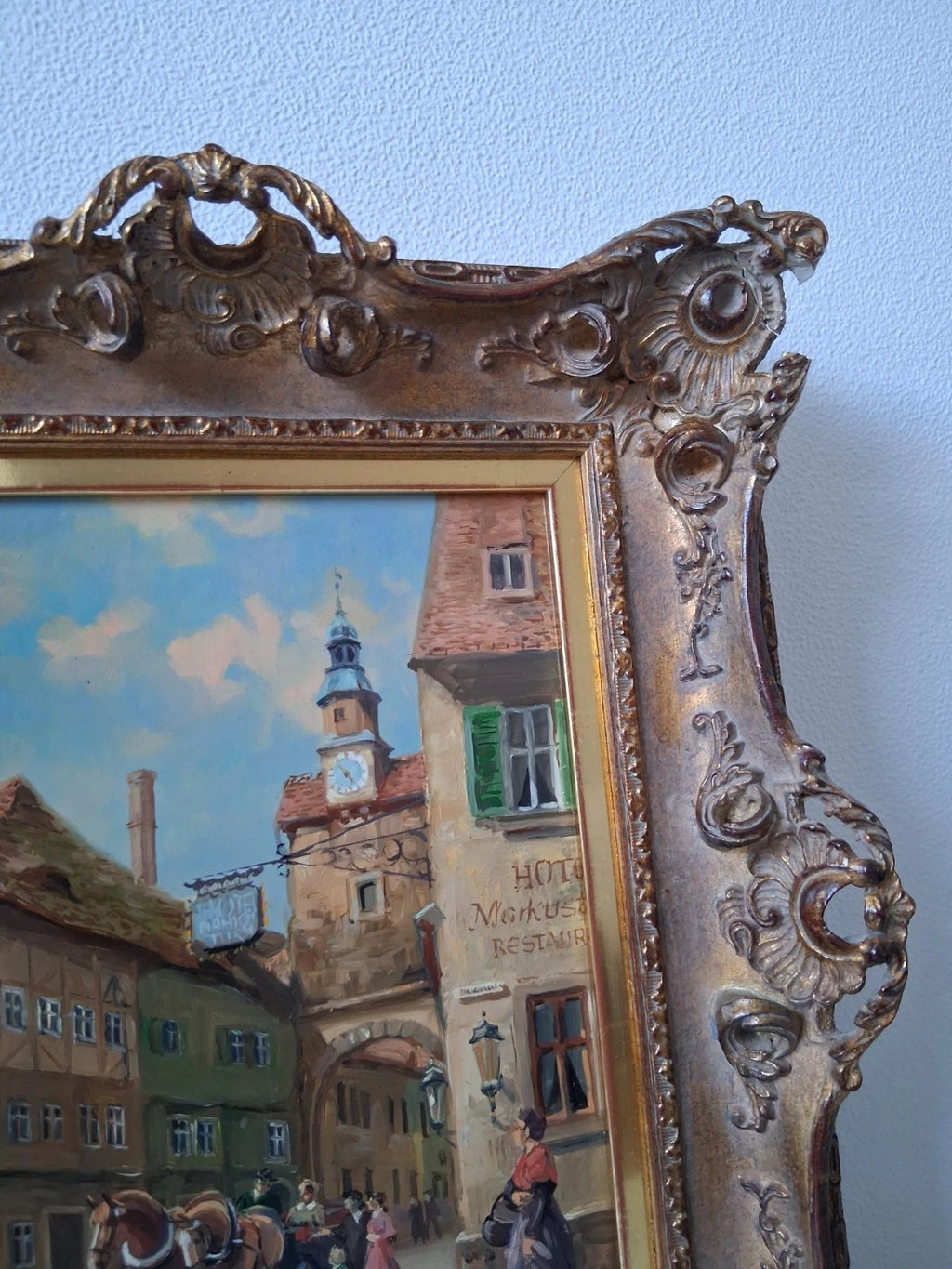 BRUNO KRAUEL (1907-1999) | Marktplatz | ORIGINAL Ölgemälde auf Holzplatte inkl. Barockrahmen