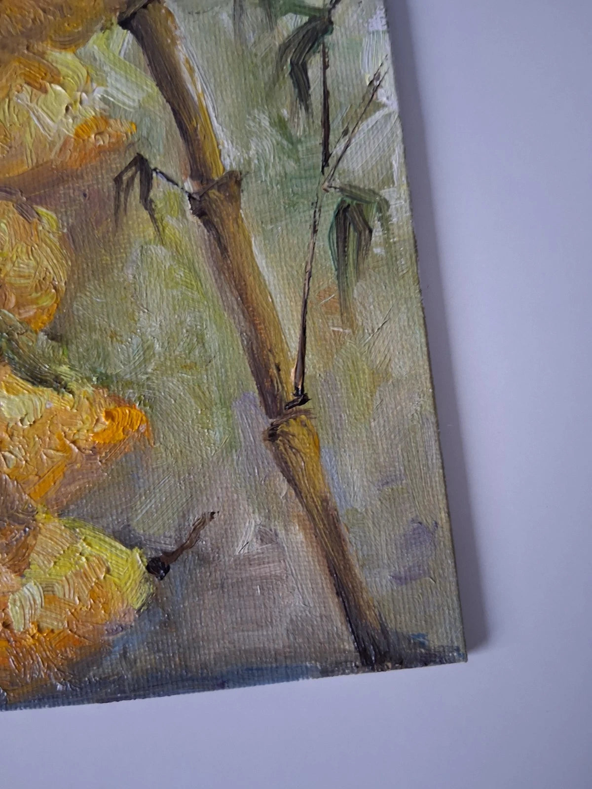 ORIGINAL Ölgemälde auf Karton | Zitronen und Bambus / Pflanzen | 13x18 cm | Signiert