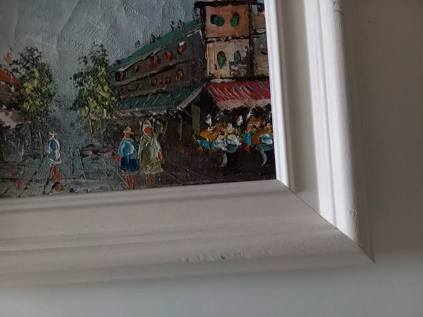 ORIGINAL Ölgemälde auf Leinwand inkl. Rahmen | Stadtszene / Stadtbild mit Figuren | 26x21 cm