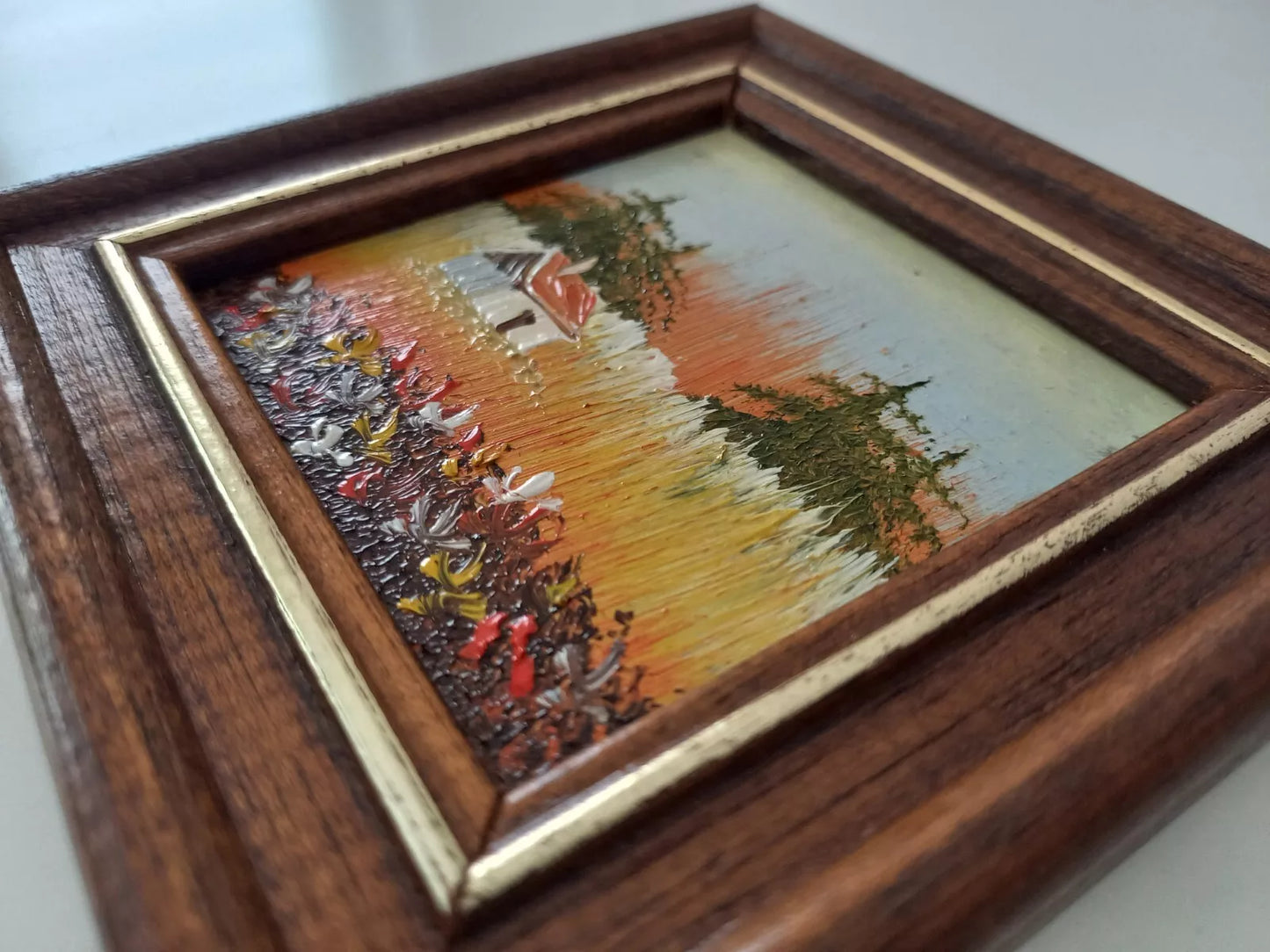 KLEINES ORIGINAL Ölgemälde auf Karton inkl. Holzrahmen | Landschaft / Natur | 11x11 cm