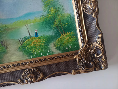ORIGINAL Ölgemälde auf Leinwand inkl. Holzrahmen | Sommerlandschaft am See mit Figuren