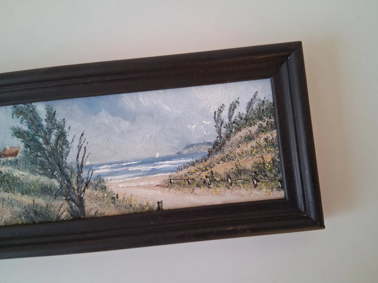 KLEINES ORIGINAL Ölgemälde auf Karton inkl. Rahmen | Strand / Küste / Meer | 17x7 cm | Signiert