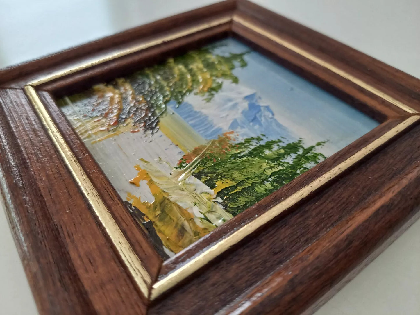KLEINES ORIGINAL Ölgemälde auf Karton inkl. Holzrahmen | Landschaft / Natur | 11x11 cm