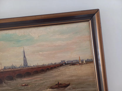 J. FRANCO | Pont de Pierre / Bordeaux | ORIGINAL Ölgemälde auf Holzplatte inkl. Rahmen (1943)