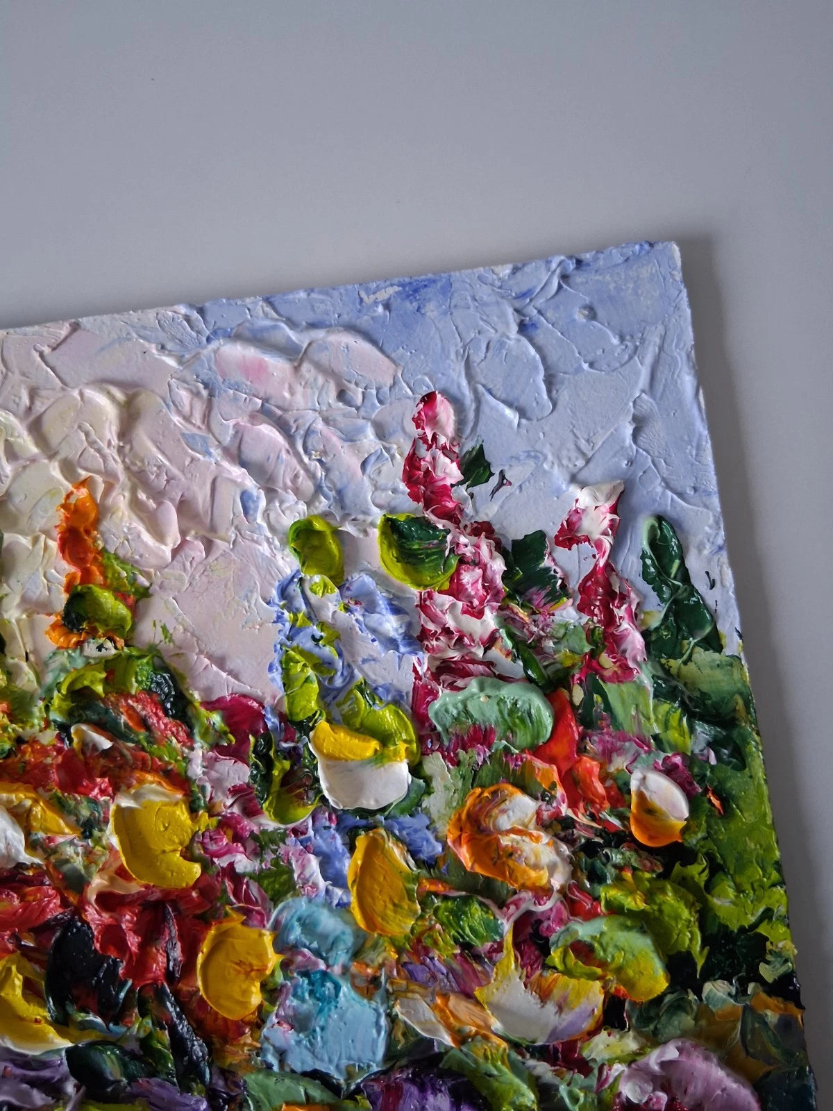 ORIGINAL Ölgemälde auf Karton | Wilde Blumen / Blumenwiese | 20x15 cm | Signiert