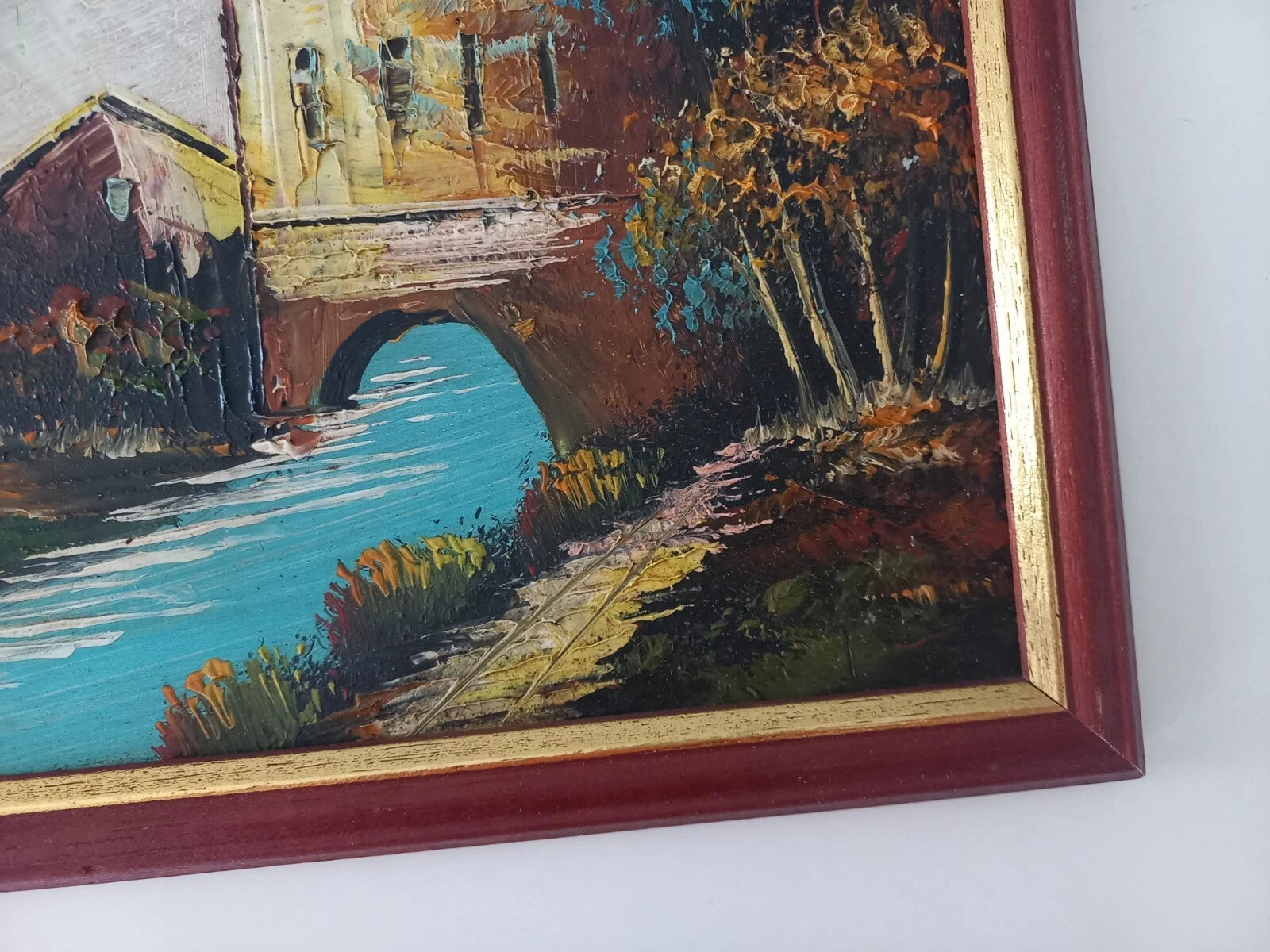ORIGINAL Ölgemälde auf Karton inkl. Rahmen | Landschaft / Fluss / Natur | 27x23 cm | Vintage