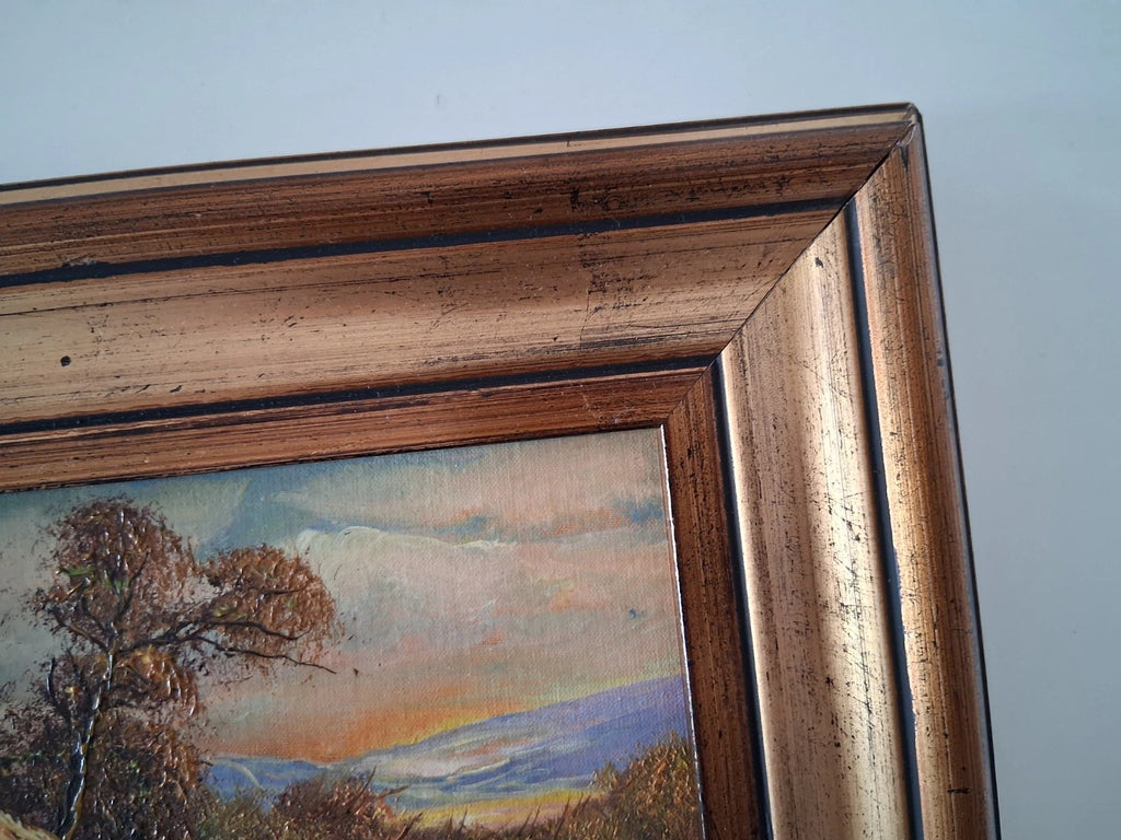 ORIGINAL Ölgemälde auf Karton inkl. Rahmen | Landschaft / Bauernhaus | 29x24 cm | Signiert