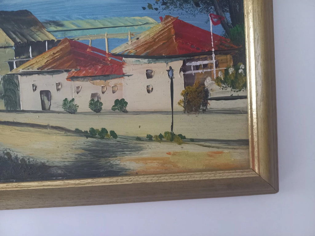 ORIGINAL Ölgemälde auf Karton inkl. Rahmen | Landschaft / Küste / Meer | 27x23 cm | Vintage