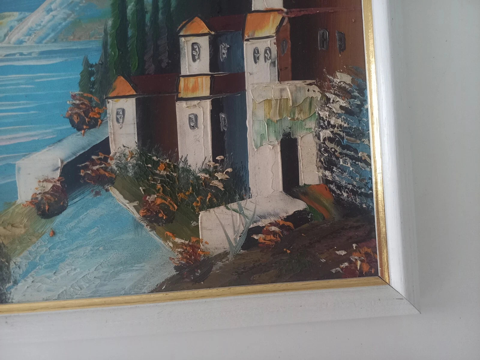ORIGINAL Ölgemälde auf Karton inkl. Rahmen | Landschaft / Meer / Küste | 27x23 cm | Vintage