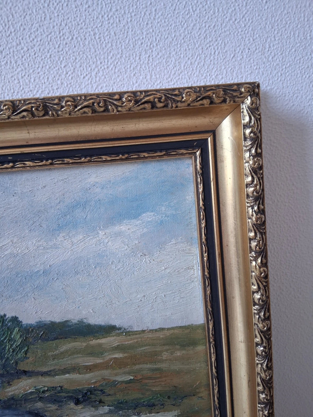 ORIGINAL Ölgemälde auf Leinwand inkl. antikem Rahmen | Flusslandschaft | 36x36 cm | Signiert