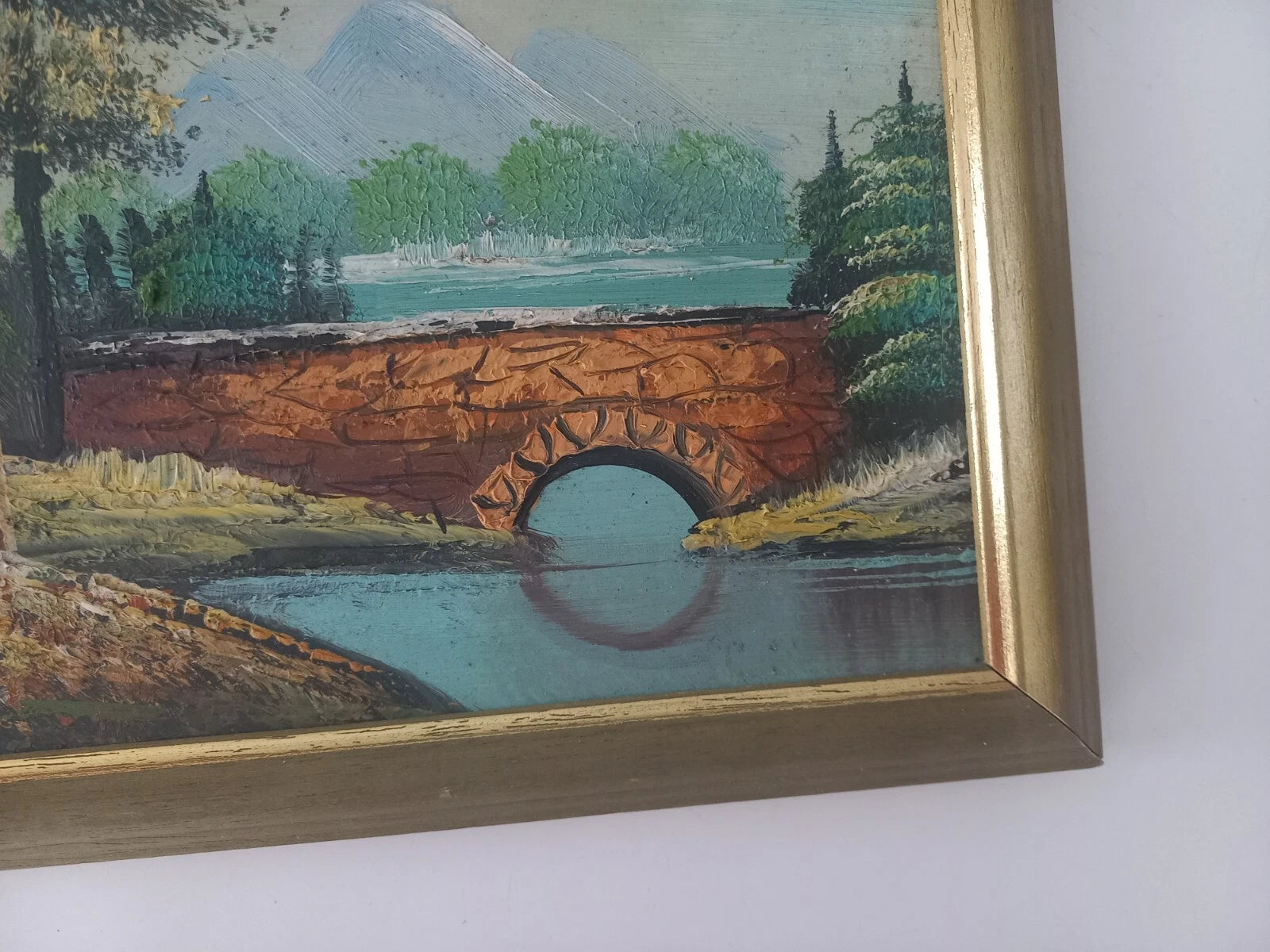 ORIGINAL Ölgemälde auf Karton inkl. Rahmen | Landschaft / Natur / Fluss | 27x23 cm | Vintage