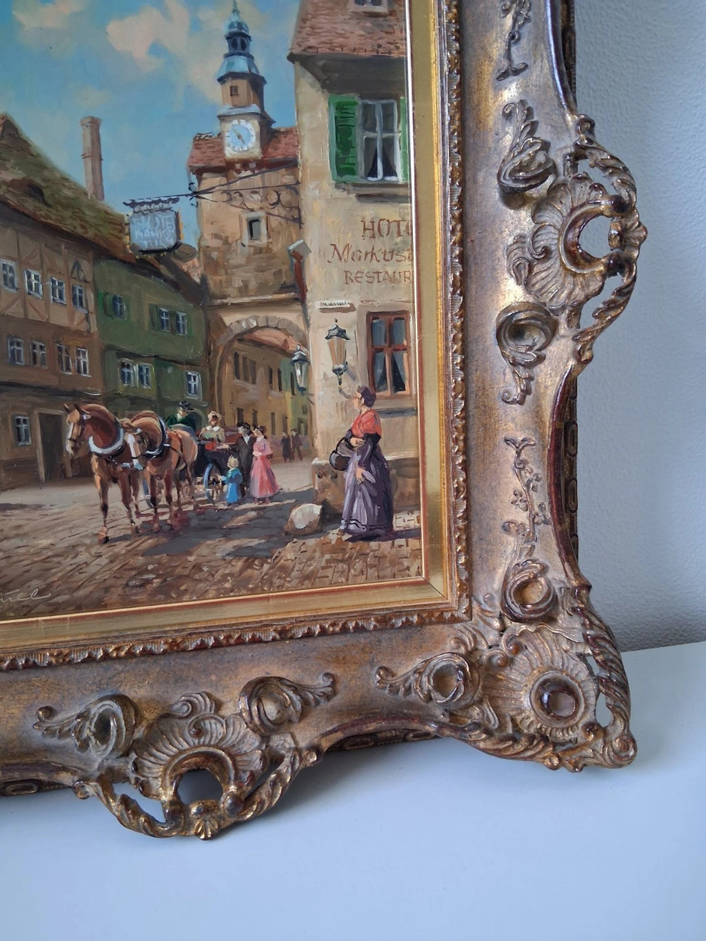 BRUNO KRAUEL (1907-1999) | Marktplatz | ORIGINAL Ölgemälde auf Holzplatte inkl. Barockrahmen