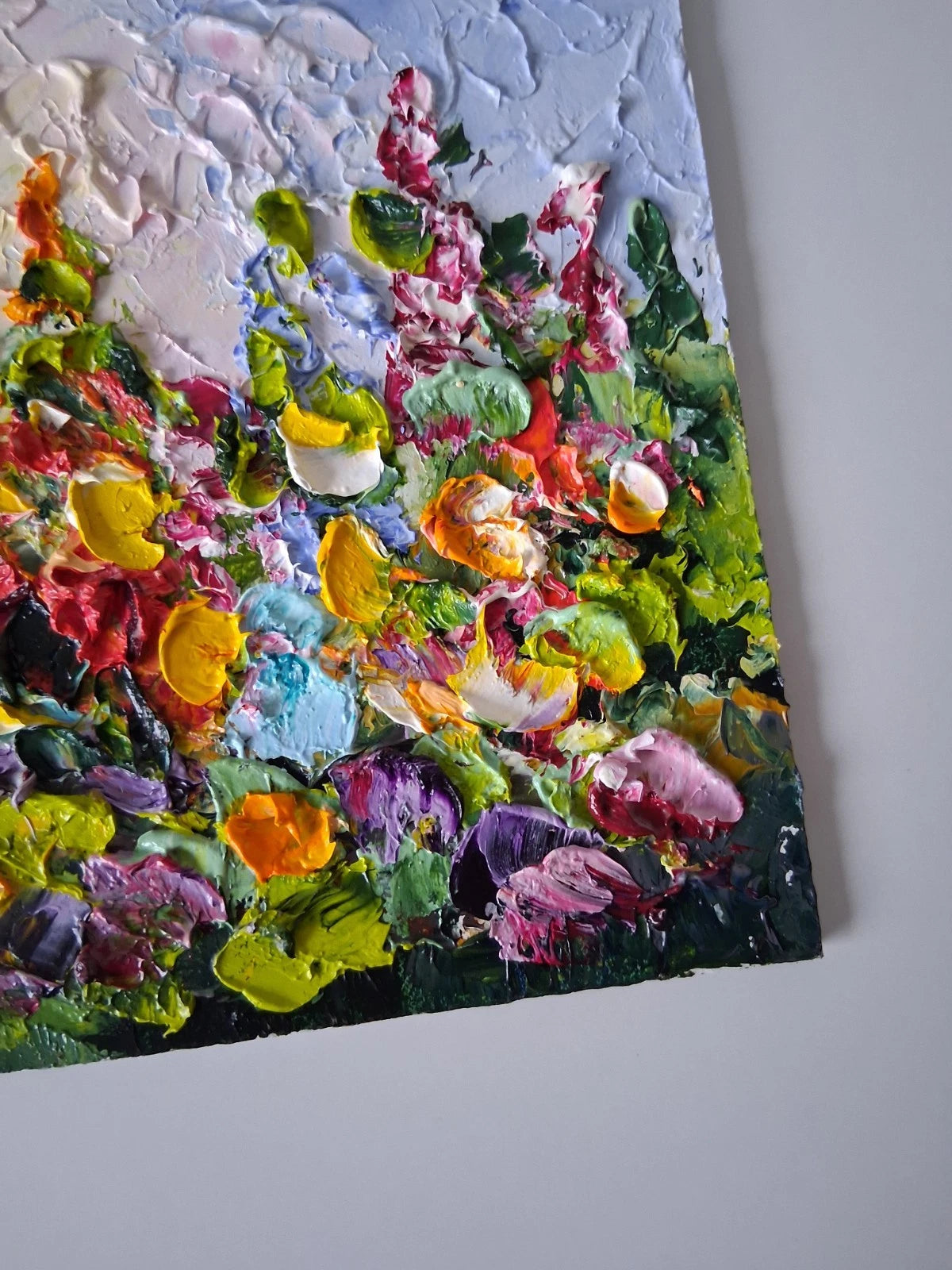 ORIGINAL Ölgemälde auf Karton | Wilde Blumen / Blumenwiese | 20x15 cm | Signiert