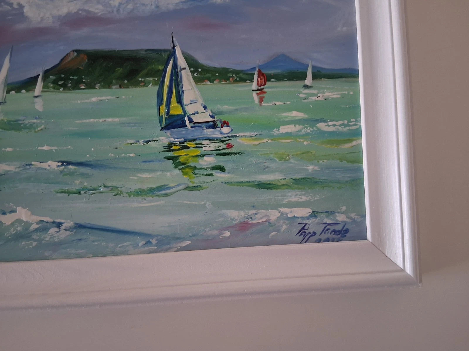 PAPP TÜNDE | Segelboote / Balaton / Ungarn | ORIGINAL Ölgemälde auf Karton inkl. Rahmen