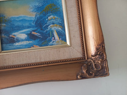 ORIGINAL Ölgemälde auf Leinwand inkl. Rahmen | Berglandschaft / Natur / Fluss | 23x20 cm