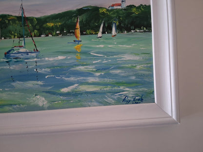 PAPP TÜNDE | Segelboote / Balaton / Tihany / Ungarn | ORIGINAL Ölgemälde auf Karton inkl. Rahmen