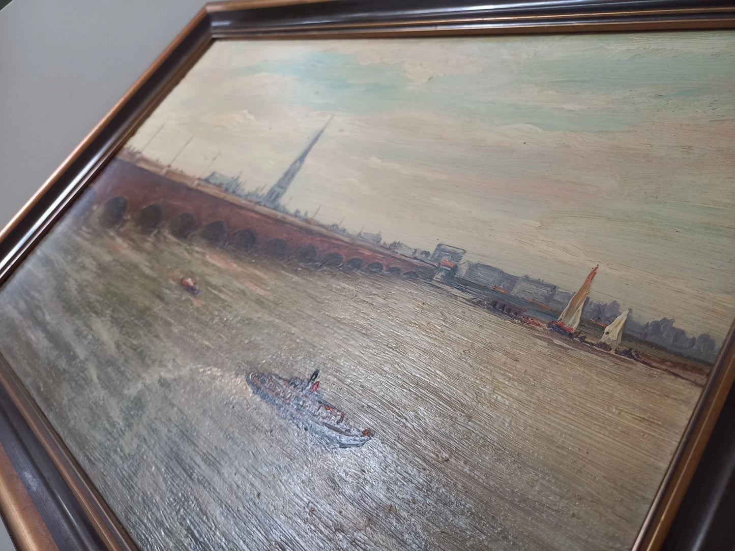 J. FRANCO | Pont de Pierre / Bordeaux | ORIGINAL Ölgemälde auf Holzplatte inkl. Rahmen (1943)