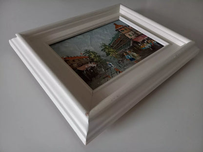 ORIGINAL Ölgemälde auf Leinwand inkl. Rahmen | Stadtszene / Stadtbild mit Figuren | 26x21 cm