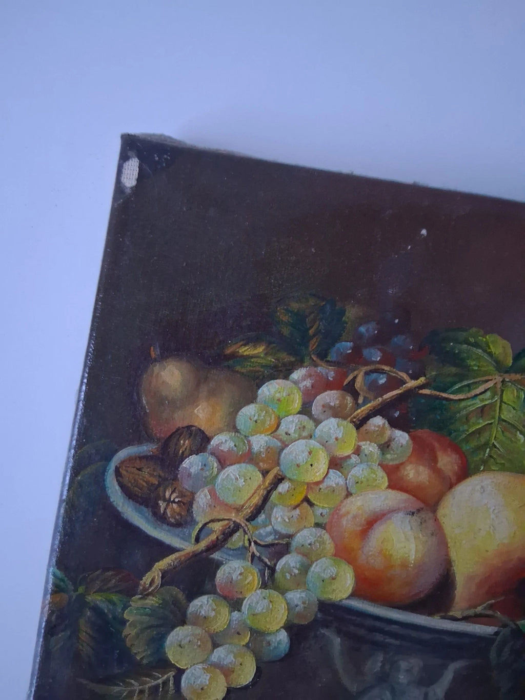 ORIGINAL Ölgemälde auf Leinwand | Stillleben / Obstschale / Weintrauben | 20x25 cm | Signiert